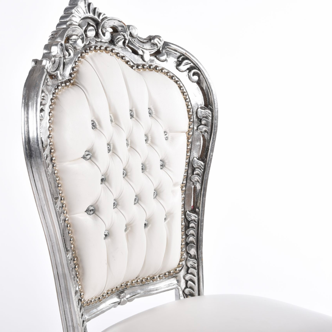 SEDIA BAROCCO ARGENTO IN ECOPELLE BIANCA