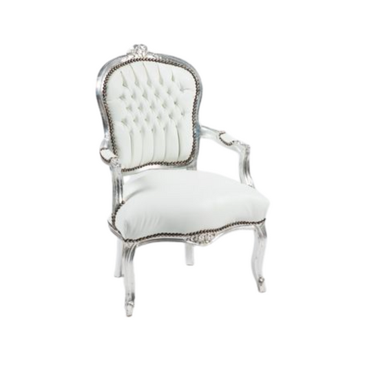 POLTRONA FUTE FRANCESE ARGENTO E BIANCO