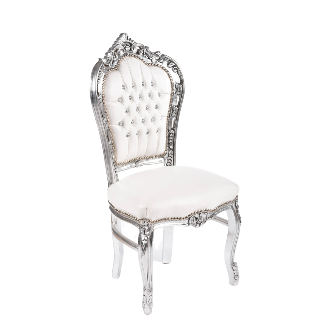 SEDIA BAROCCO ARGENTO  IN ECOPELLE BIANCA